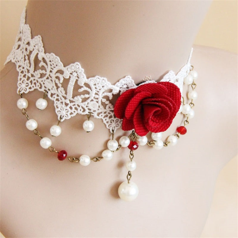 Red Rose Vintage Lace Choker